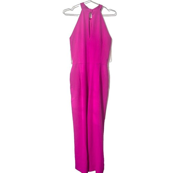 Julia Jordan Halter Neck Jumpsuit 12 Fuchsia Pink Wide Leg Sleeveless Pockets - Picture 7 of 10